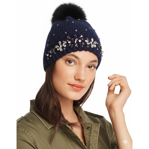 Echo New York Accessories - Hat with crystal cuffs and pompom by echo
